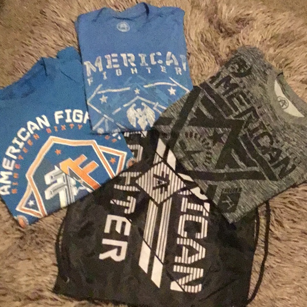 Bundle of 3 American Fighter shirts with bag